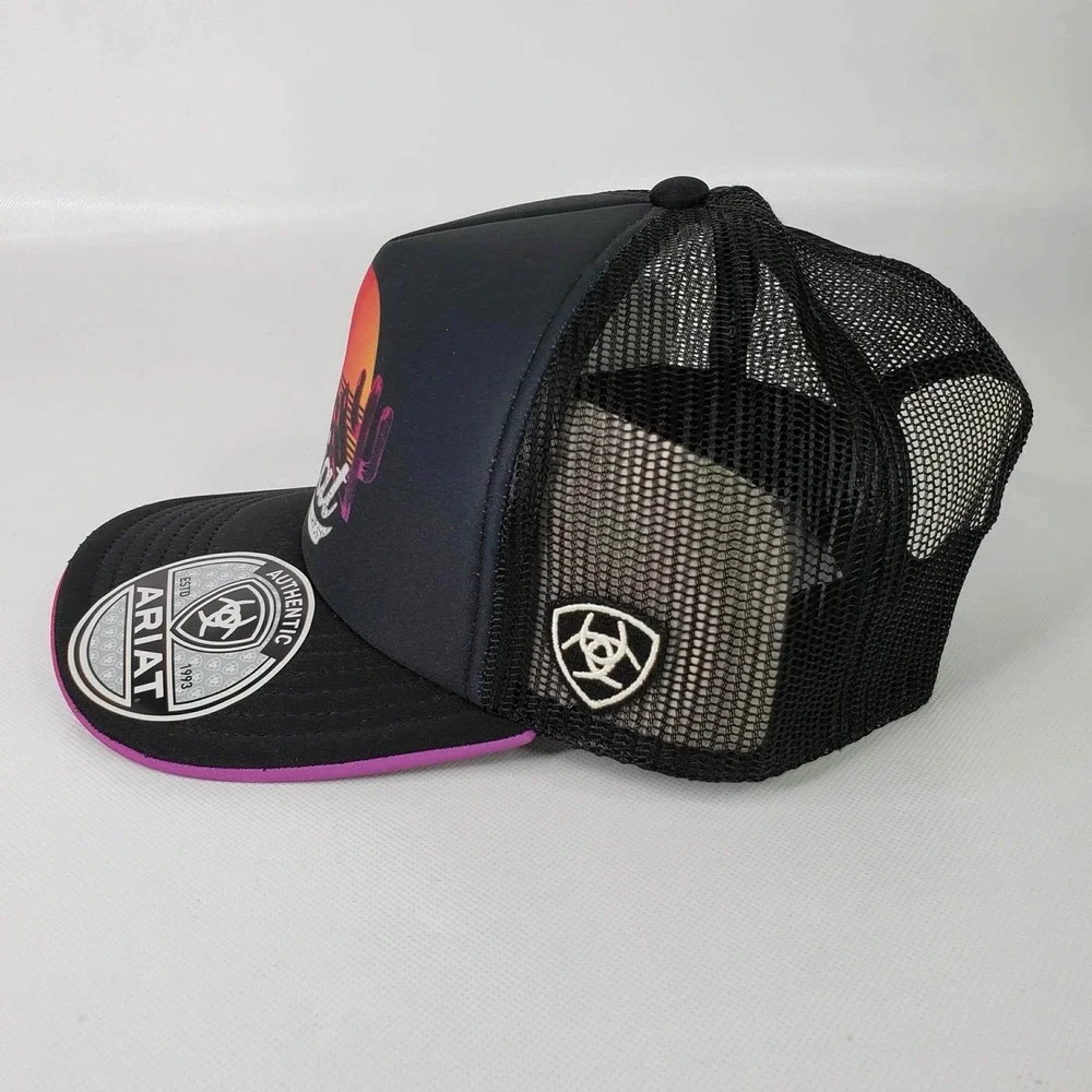 Ariat Trucker Hat Mens Snapback Adjustable Black New Sunset Desert Graphic